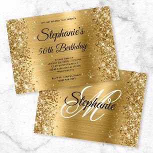 Invitación Relieve metalizado dorado y Purpurina Fancy Monogr