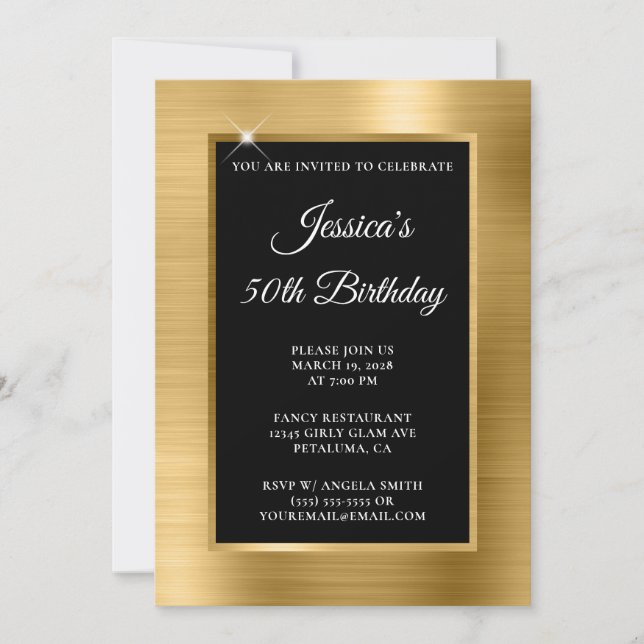 Invitación Relieve metalizado dorado y superposición negra 50 (Anverso)