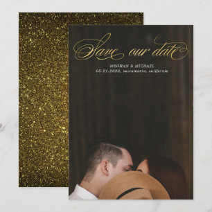 Invitación Relieve metalizado elegante de guión oro falso Fot