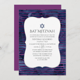 Invitación Relieve metalizado falso a rayas Bat Mitzvah