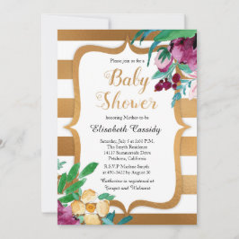 Invitación Relieve metalizado falso y flores Baby Shower invi
