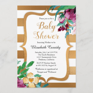 Invitación Relieve metalizado falso y flores Baby Shower invi