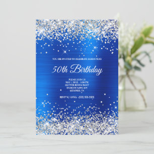 Invitación Relieve metalizado Faux Silver Purpurina Blue Sati
