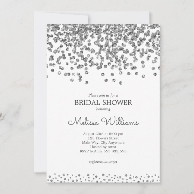 Invitación Relieve metalizado fino de plata Confetti elegante (Anverso)