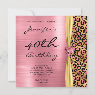 Invitación Relieve metalizado Gem Ribbon del Leopardo de Oro