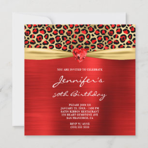 Invitación Relieve metalizado Gemstone de Leopardo de Oro Roj