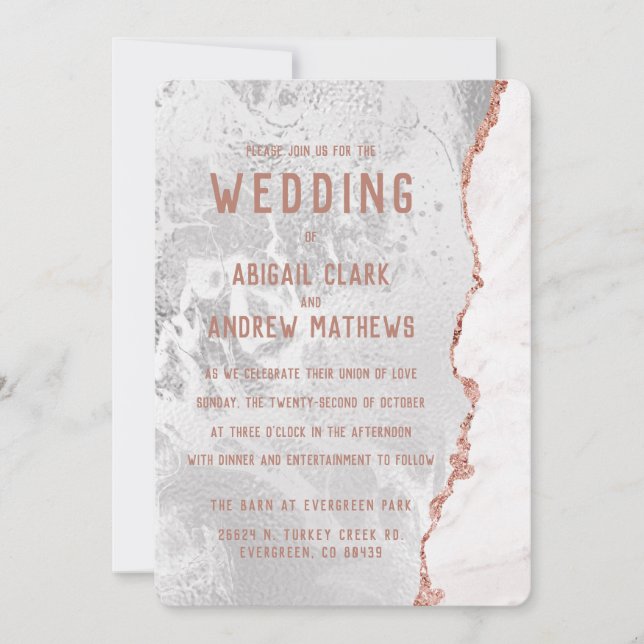 Invitación Relieve metalizado Gilt de Boda de mármol blanco y (Anverso)