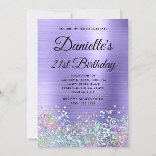 Invitación Relieve metalizado Girly Periwinkle Holo Purpurina