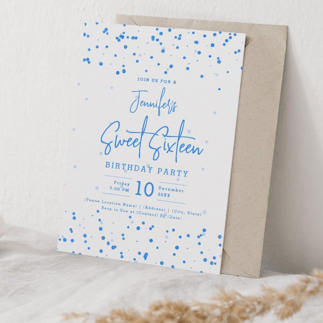 Invitación Relieve metalizado Glam Blue Faux Dots Sweet 16 Fi (Glam Blue Faux Foil Dots Sweet 16 Party Invitation)