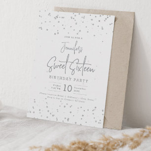 Invitación Relieve metalizado Glam Silver Faux Dots Sweet 16 