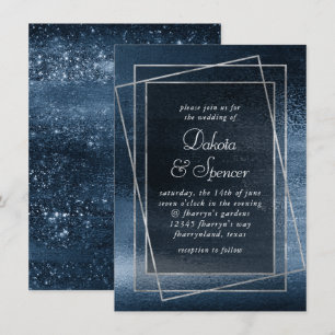 Invitación Relieve metalizado Glitzy Boda metálico de Navy