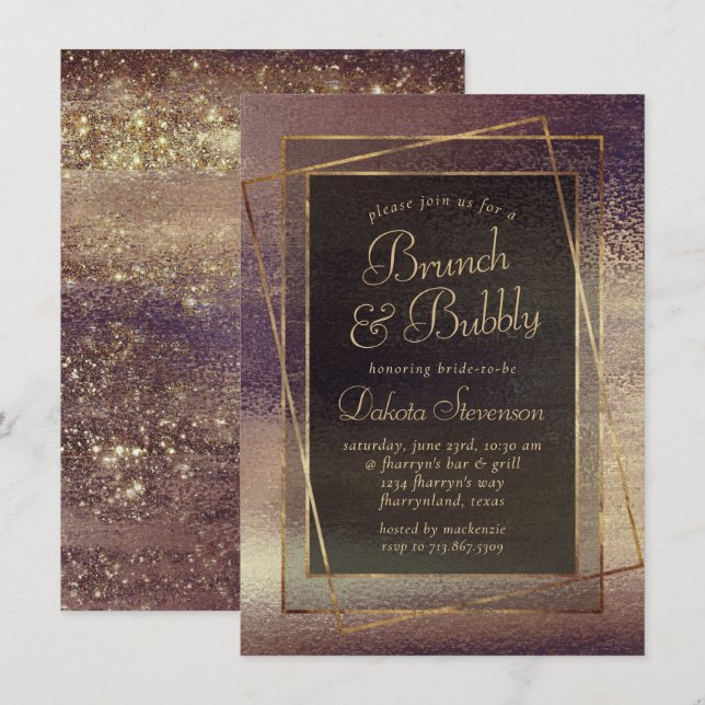Invitación Relieve metalizado Glitzy | Brunch de cobre dorado (Anverso / Reverso)