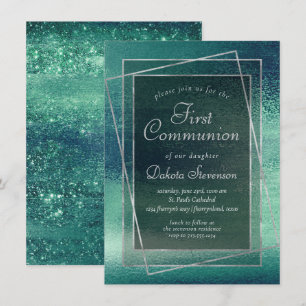 Invitación Relieve metalizado Glitzy Comunidad verde irland