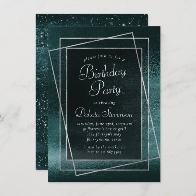 Invitación Relieve metalizado Glitzy | Fiesta de cumpleaños d (Anverso / Reverso)
