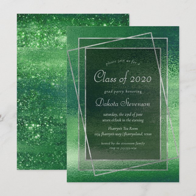 Invitación Relieve metalizado Glitzy | Graduación de la espum (Anverso / Reverso)