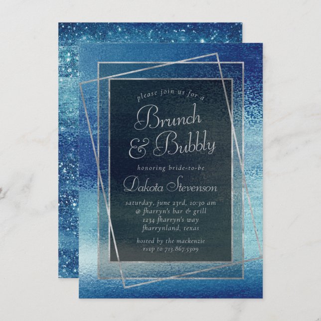 Invitación Relieve metalizado Glitzy | Helado Azul Irlandés C (Anverso / Reverso)