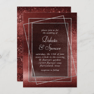 Invitación Relieve metalizado Glitzy   Henna Crimson Red Faux