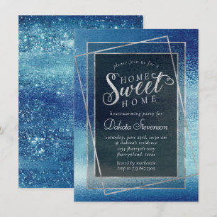Invitación Relieve metalizado Glitzy Ice Azul Iridescente C