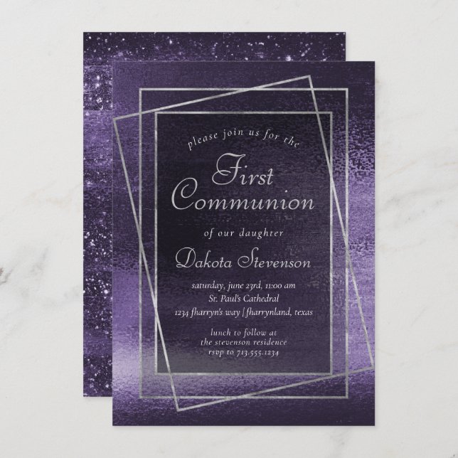 Invitación Relieve metalizado Glitzy | Indigo Midnight Purple (Anverso / Reverso)