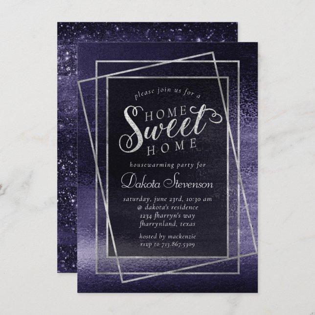 Invitación Relieve metalizado Glitzy | Indigo Midnight Purple (Anverso / Reverso)