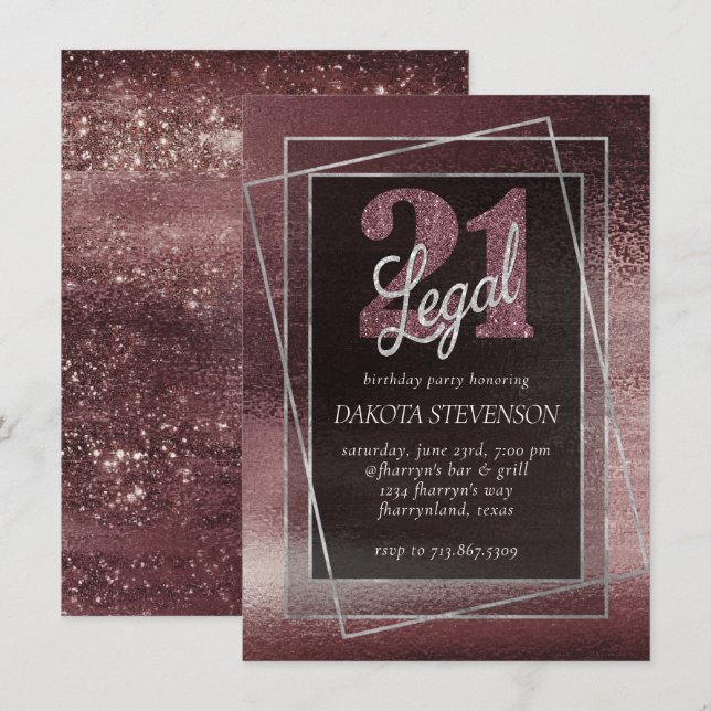 Invitación Relieve metalizado Glitzy | Rosa Gold Rubor Glam 2 (Anverso / Reverso)