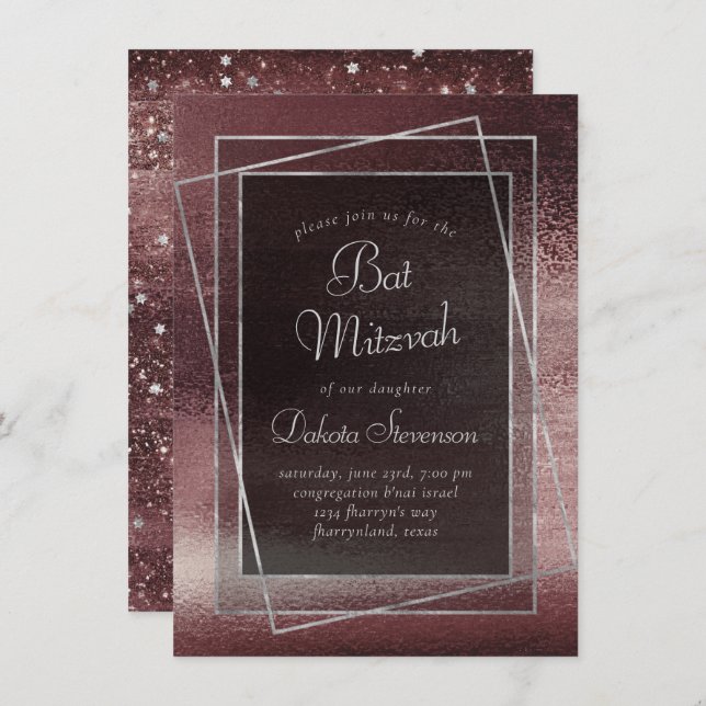 Invitación Relieve metalizado Glitzy | Rosa Gold Rubor Glam B (Anverso / Reverso)