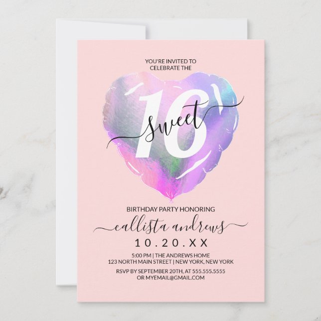 Invitación Relieve metalizado holográfico Rubor Balón de cora (Anverso)