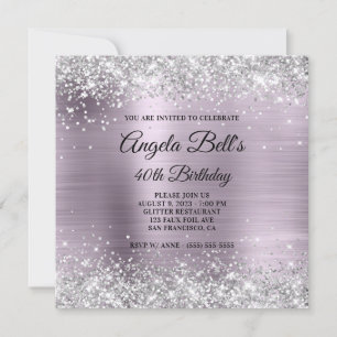 Invitación Relieve metalizado Lavender Purpurina Sparkly Silv