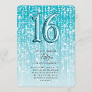 Invitación Relieve metalizado ligero Aqua Blue Twinkle 16 cum