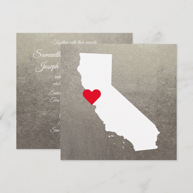 Invitación Relieve metalizado metálico plateado Boda de Calif (Anverso / Reverso)