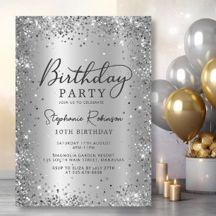 Invitación Relieve metalizado metálico Purpurina plateado mod