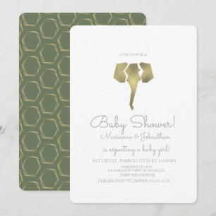 Invitación Relieve metalizado minimalista Boho Elephant Baby 