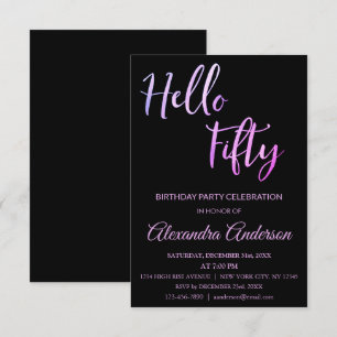 Invitación Relieve metalizado morado Hola 50 Fiesta por los 5