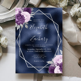 Invitación Relieve metalizado Naval Lilac Boda Floral Morado