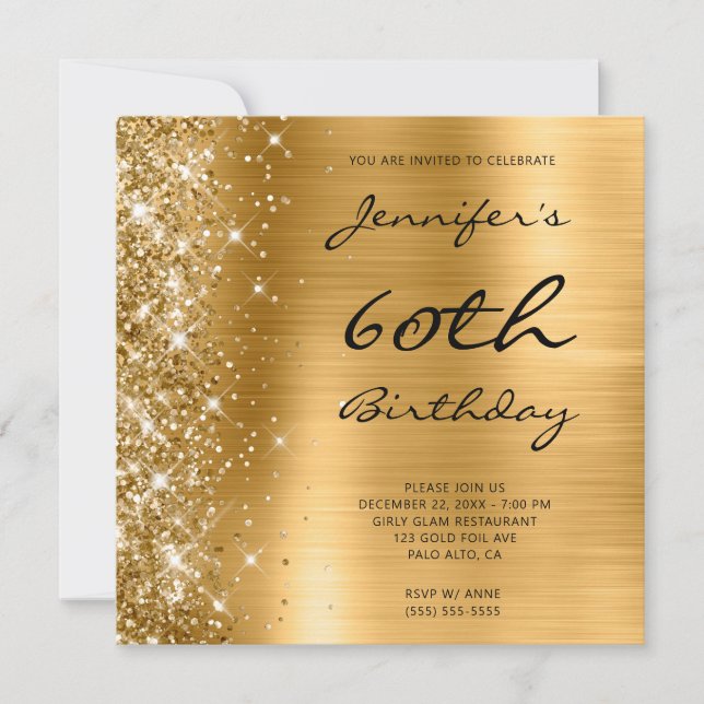 Invitación Relieve metalizado Ombre Oro Purpurina 60 cumpleañ (Anverso)