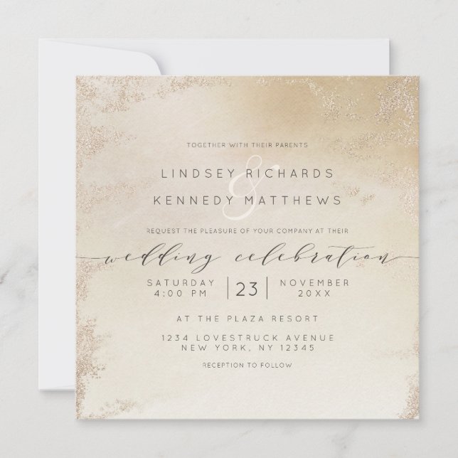 Invitación Relieve metalizado Ombre Yellow Frosted Boda Plaza (Anverso)