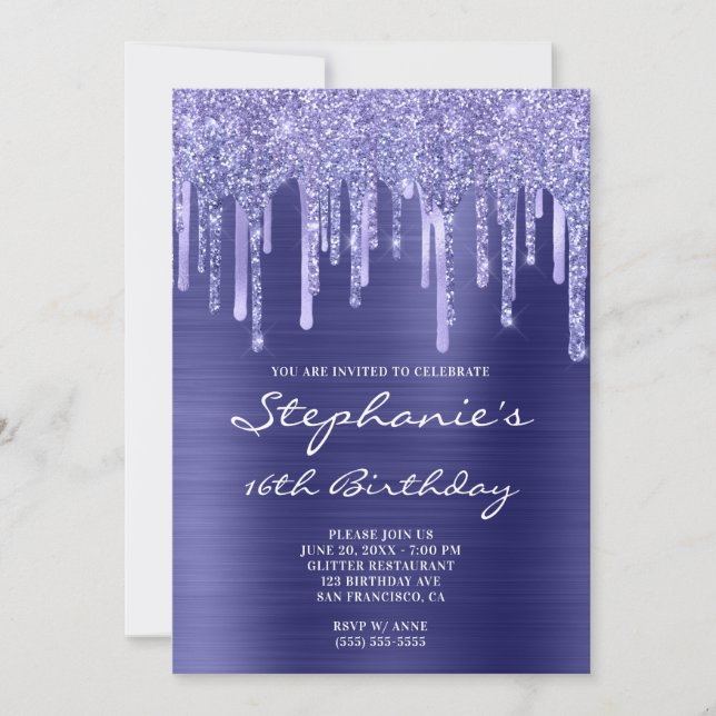 Invitación Relieve metalizado Periwinkle y goteo Purpurina 16 (Anverso)