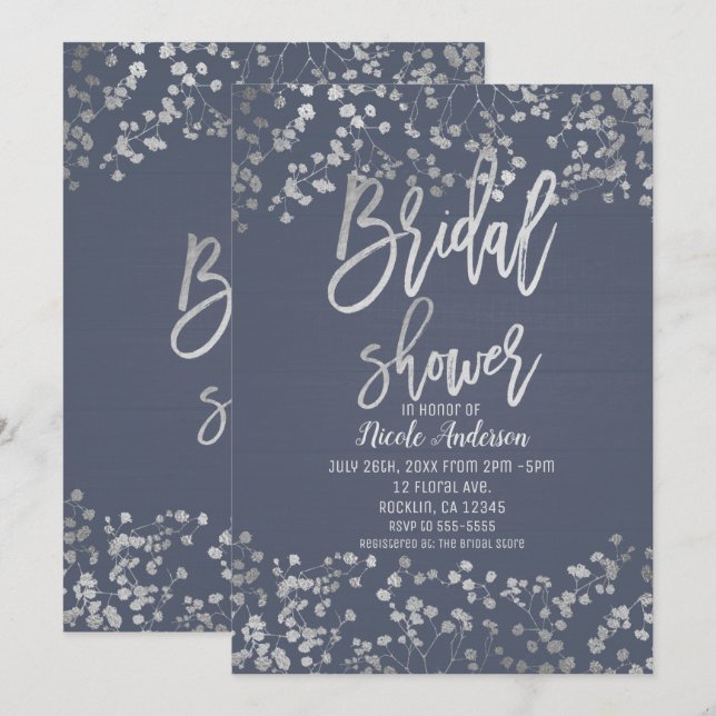 Invitación Relieve metalizado plateado azul bebe respiración  (Anverso / Reverso)