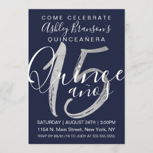 Invitación Relieve metalizado plateado azul de la marina Girl