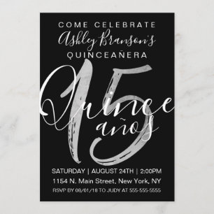 Invitación Relieve metalizado plateado blanco negro alegre Qu