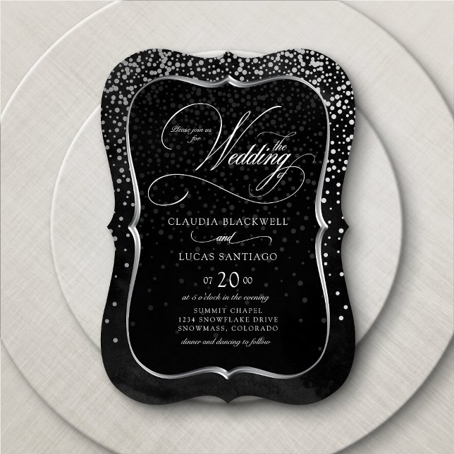 Invitación Relieve metalizado plateado Confetti Boda blanco n (Subido por el creador)