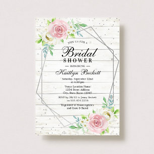 Invitación Relieve metalizado plateado de madera rústica Flor