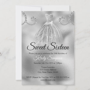 Invitación Relieve metalizado plateado de moda Diamantes Dulc