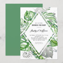 Invitación Relieve metalizado plateado de veraneo de hojas tr