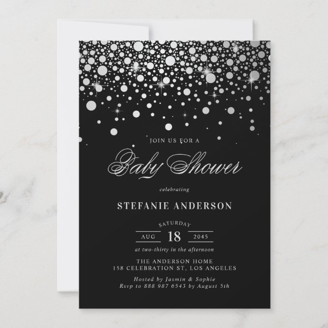 Invitación Relieve metalizado plateado falso confetti puntos  (Anverso)