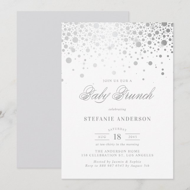 Invitación Relieve metalizado plateado falso confetti puntos  (Anverso / Reverso)