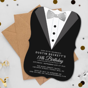 Invitación Relieve metalizado plateado Fancy Tuxedo 18º cumpl