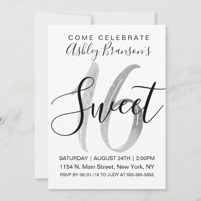 Invitación Relieve metalizado plateado Faux Blanco Girly Swee (Anverso)