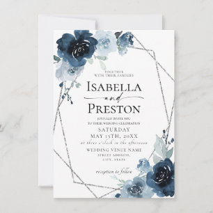 Invitación Relieve metalizado plateado Floral de la Marina A