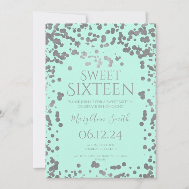 Invitación Relieve metalizado plateado Girly Confetti Sweet 1 (Anverso)